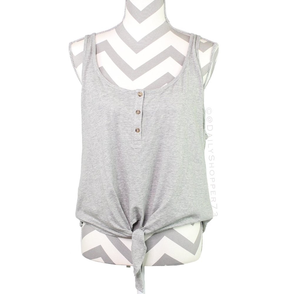Abound Women's Gray Tie-hem Cropped Buttoned Tank Top